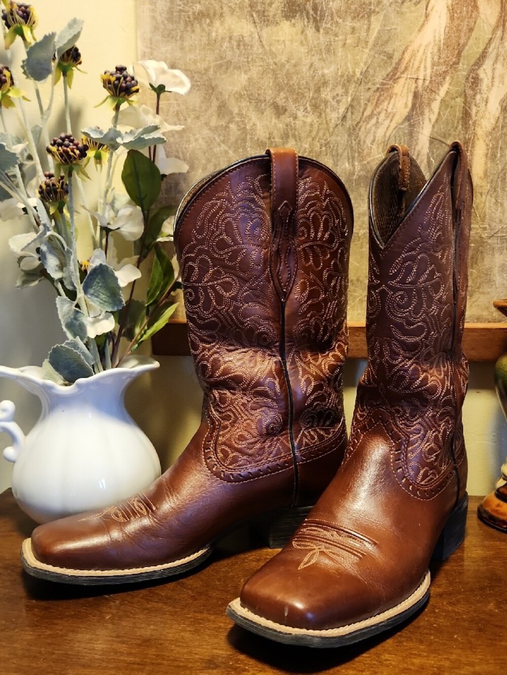 Ariat Cognac Leather Embroidered Western Boot